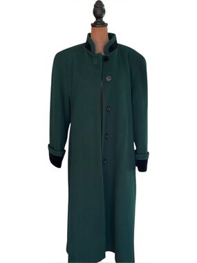 1990s Forest Green Wool Long Coat by Larry Levine — Size 10 Petite